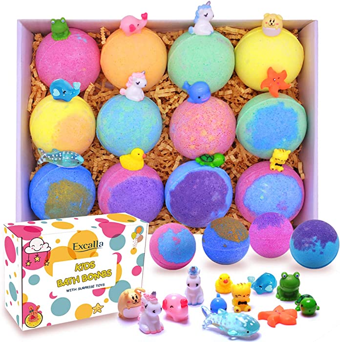 Bath Bombs for Kids with Toys Inside Surprise - 12pack Bubble Bath Fizzies Vegan Essential Oil Spa Bathbombs Fizz Bath Balls Kit for Girls Boys Women Skin Moisturize, Handmade Girl Gift Set, Kid Safe