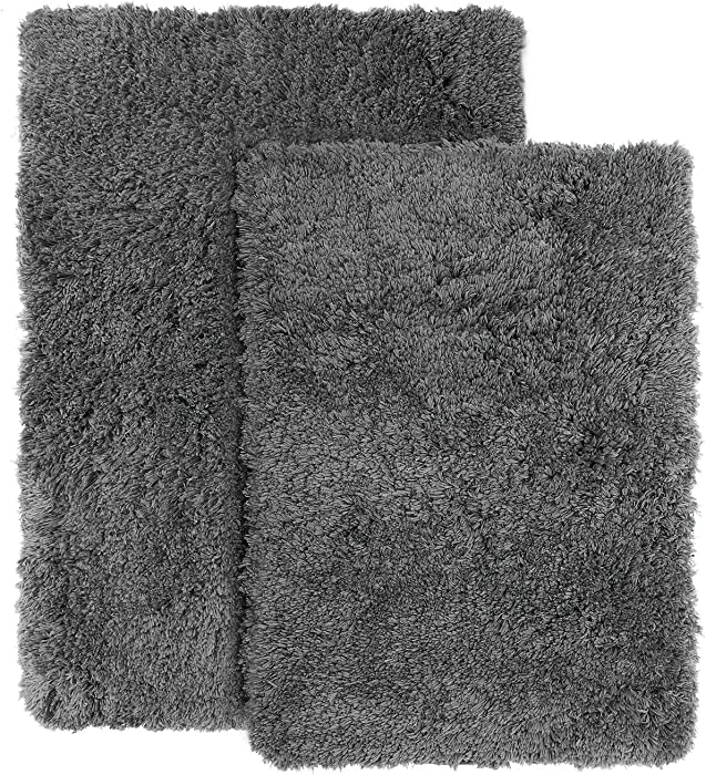 Clara Clark Bathroom Rugs, Ultra Soft Shaggy Bath Rugs - Bath Mats for Bathroom, Machine Wash, Non Slip Backing Rubber, 2 Piece Set, Gray Bathroom Rug Set