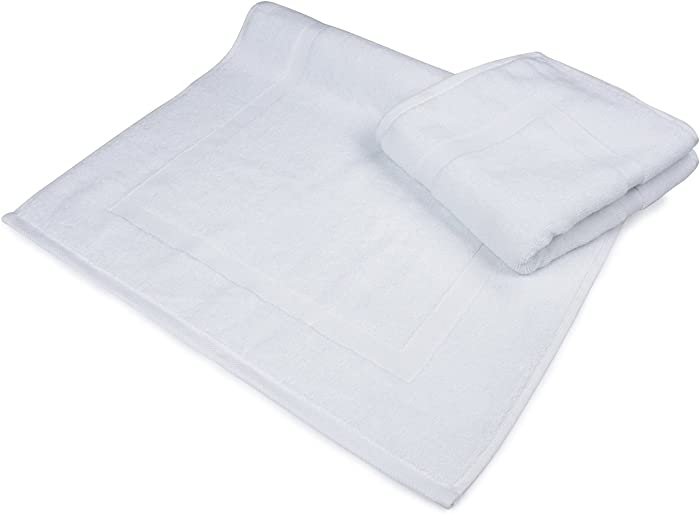 Omni Linens Bath Mat Set - 2 Pack - White 20"x30" - Shower/Bathtub Step Out Reversible Towel Like Mat [NOT A Rug]| Soft Cotton Machine Washable & Super Absorbent Hotel Spa Bathroom Floor Towel Mats