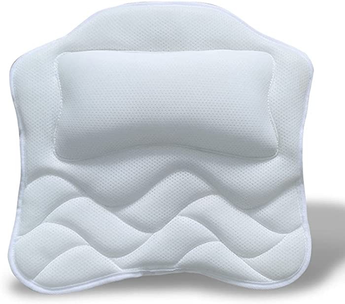 Bobrv Bath Pillow With Neck Shoulder Back Support Spa Cushion for All Bathtub Hot Tub Jacuzzi Home Spa 14.5 x14.4 Inches, White