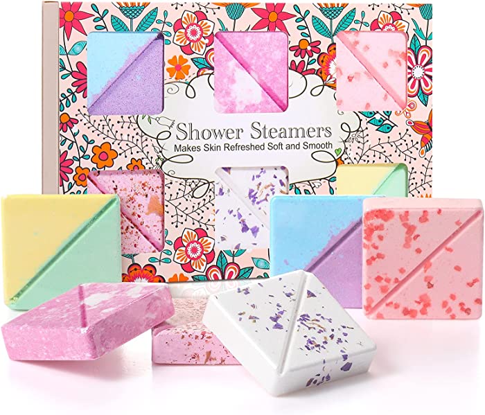 Aromatherapy Shower Steamers 6 Pieces Large 2oz/50g Shower Bath Bombs with Essential Oils for Men Women Shower Home Spa Birthday Christmas Day Mother's Day Present Set, Square Shape