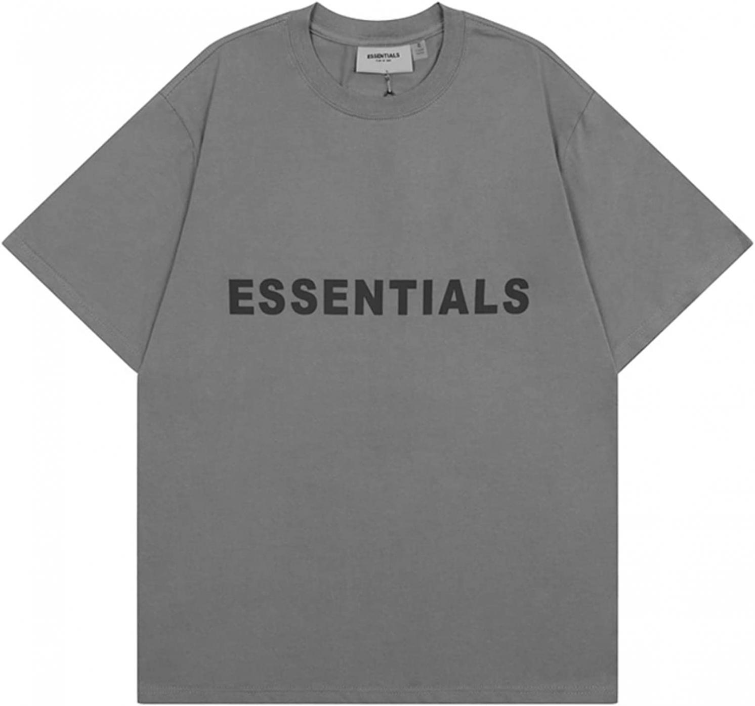 BouFest Fear of God Essentials T-Shirts Men's Women's Casual Letter Print Tee Half Sleeve Loose T Shirt Top Hip Hop Streetwear Unisex Cotton Short Sleeve Essential Tee Casual Sport Summer Tops Grey