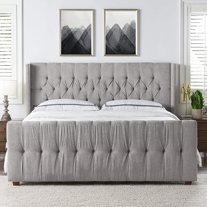 Jennifer Taylor Home David Tufted Silver Grey Upholstered Bed, King