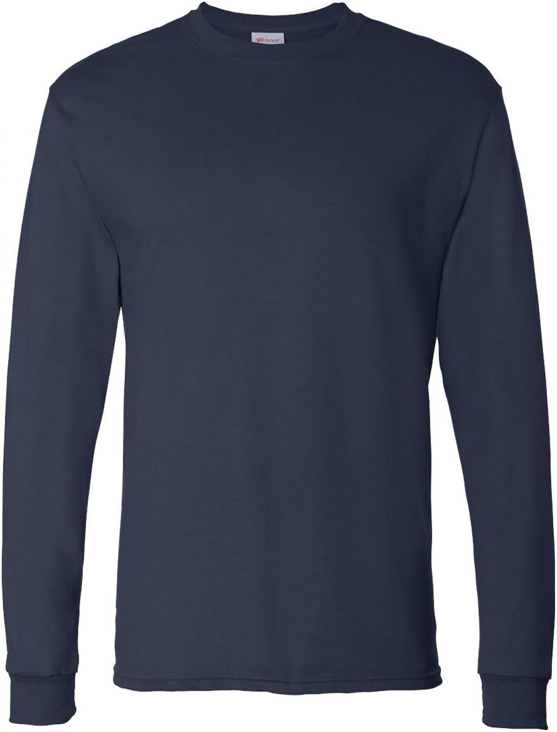 Hanes Men's Essentials Long Sleeve T-Shirt Pack, Crewneck Cotton Tees, 4-Pack