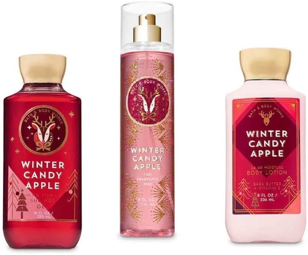 Bath & Body Works - Winter Candy Apple - Winter 2019 - Daily Trio - Shower Gel, Fine Fragrance Mist & Super Smooth Body Lotion