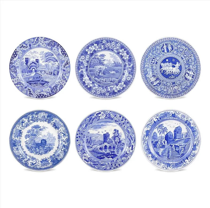 Spode Blue Room Collection Plates | Set of 6 | Dinner, Salad, Pasta, and Appetizer Plate | 10.5-Inch | Fine Earthenware | Microwave and Dishwasher Safe | Made in England (Traditions)