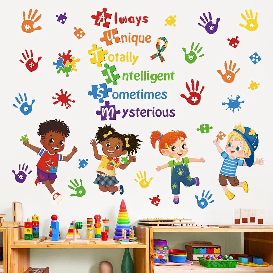 decalmile Autism Wall Decals Inspirational Quotes Colorful Hand Prints Wall Stickers Kids Room Classroom School Library Wall Decor