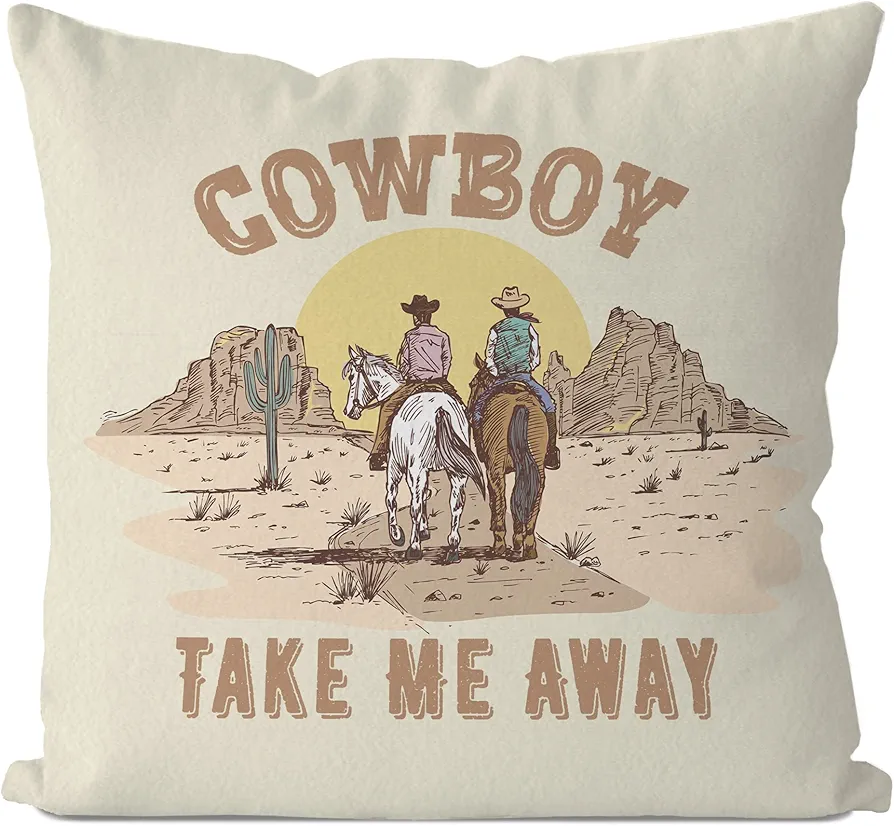 Western Cowgirl Pillow Covers 18x18,Retro Cowboy Take Me Away Throw Pillow Covers,Western Cowgirl Decorative Pillow Case for Home Dorm Teenage Room Decor