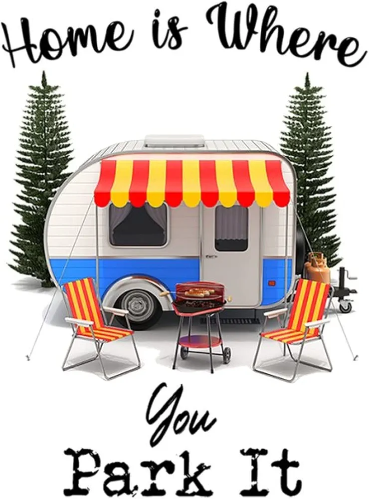 Home is Where You Park It Outdoors Home Decor Wall Art Murals Summer Outdoor Adventure Self-Adhesive Wall Stickers for Backdrop Kids Room Party Furniture Vinyl