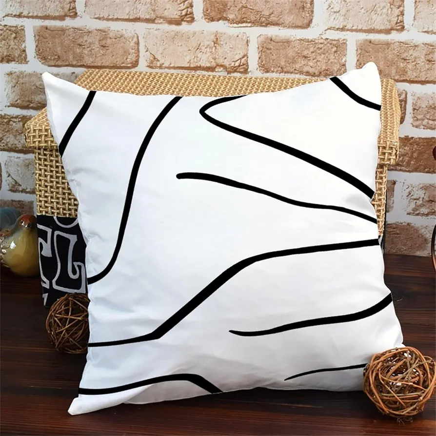 White Boho Geometric Line Farmhouse Cushion Covers Minimalist Black Stripes Home Decor Cover Decorative Double Side Throw Pillowcase for Sofa Living Room 22x22in Linen 84zk47gx0z50