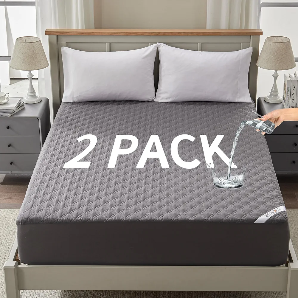 2 Pack Waterproof Mattress Protector, Twin XL Size Mattress Pad with Deep Pocket 6"-18" Depth, Soft & Breathable Dirt-proof Single Bed Mattress Cover for Bedroom, Dorm Room (Gray)