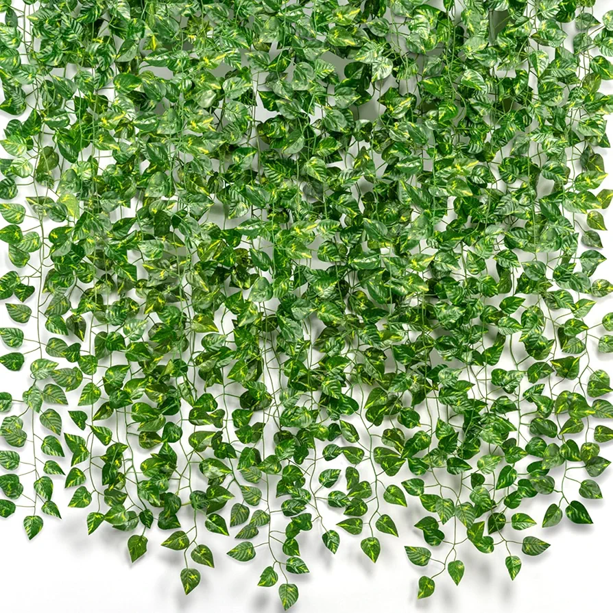 CQURE 20 Pack 140Ft Artificial Ivy Garland, Fake Vines UV Resistant Greenery Leaves Fake Plants Hanging Aesthetic Vines for Home Bedroom Party Garden Wall Room Decor