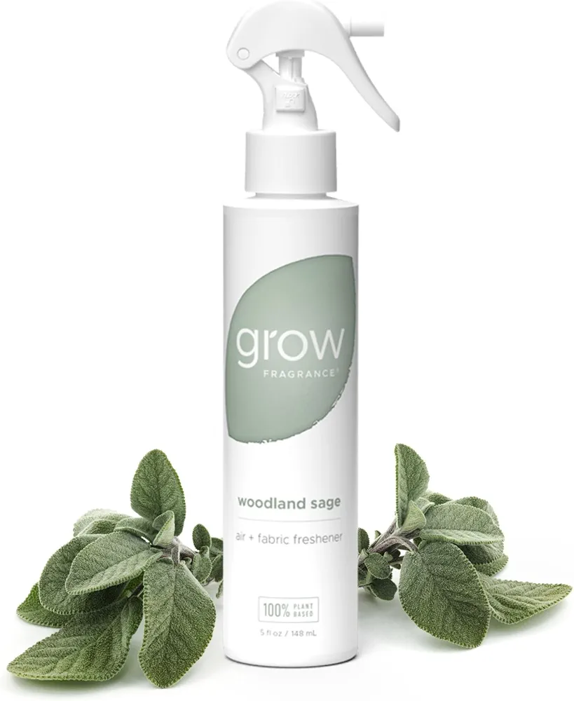 Grow Fragrance Scented Fabric and Room Air Freshener Spray - Certified Non-Toxic, 100% Plant-Based Essential Oils - 5 oz (Woodland Sage)