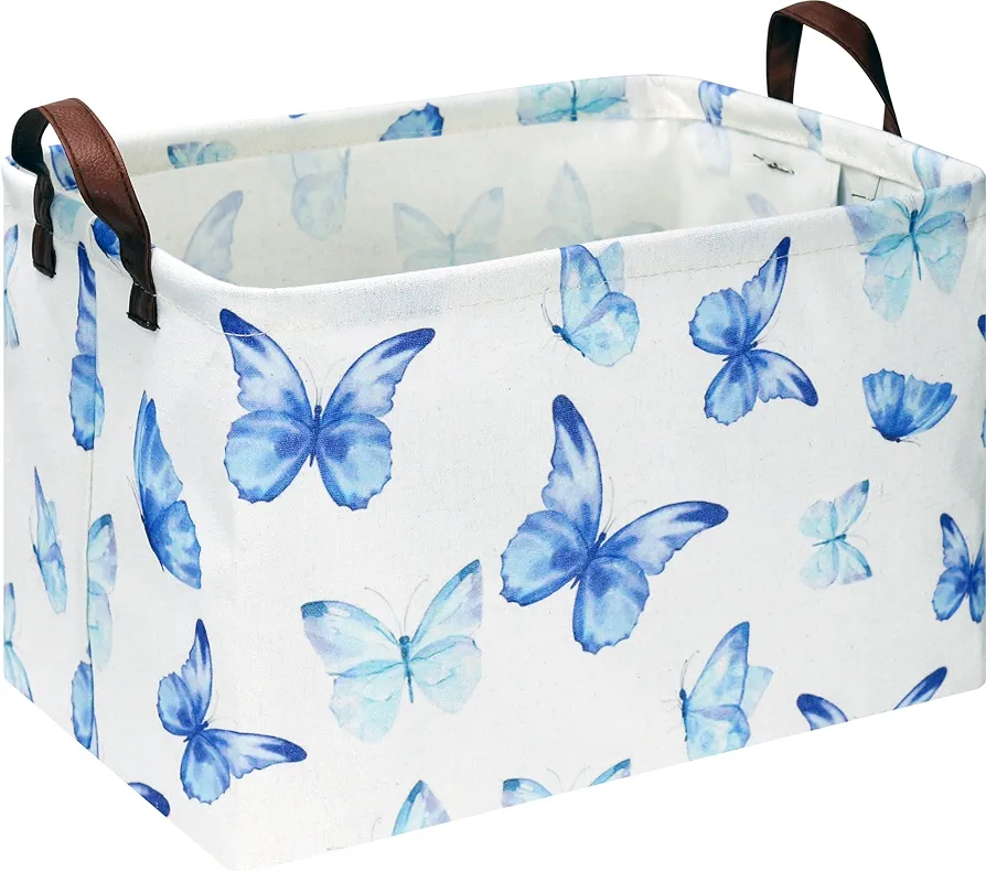 Rectangular Blue Butterfly Storage Basket,Collapsible Gift Basket with Handles,Kids Toys/Books Box,Room Decor(Blue Butterfly)