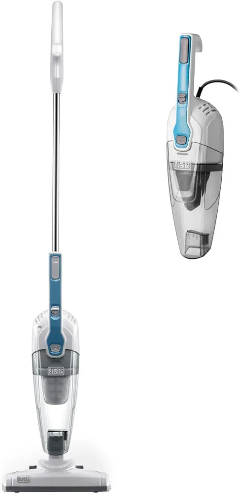 Black & Decker BDST1609 3-in-1 Corded Lightweight Handheld Cleaner & Stick Vacuum Cleaner, White with Aqua Blue