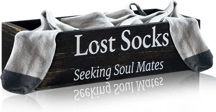 Farmhouse Lost Socks Basket Wooden Missing Sock Basket Laundry Room Organization Rustic Farmhouse Decor Funny Lost Socks Laundry Sign Sock Bin for Laundry Room Decor (Black, 9.4 x 3.94 x 2.36'')