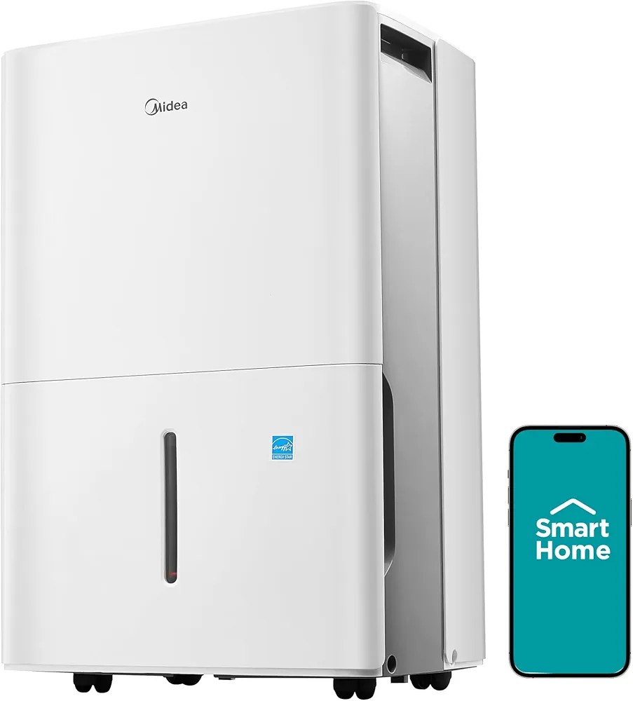 Midea 4,500 Sq. Ft. Energy Star Certified Dehumidifier With Pump Included 50 Pint - Ideal For Basements, Large & Medium Sized Rooms, And Bathrooms (White)