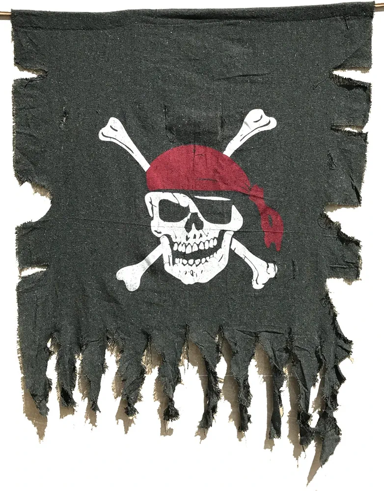 LANGXUN 2pcs Large Size 3ft x 2.5ft Retro and Weathered linen Pirate Flag for Halloween Decorations, Pirate Party, Kids Room Décor (Black-1pcs)