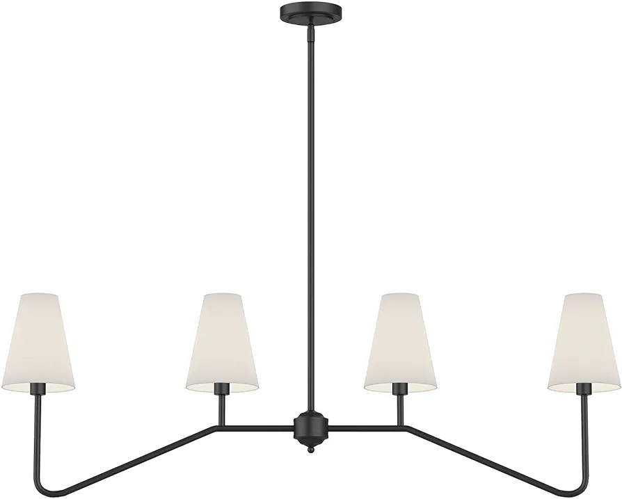 Electro bp;47" W 4-Light Linear Kitchen Island Lighting Fixture Classic Chandeliers Matt Black with White Linen Shades for Dining Room,E12,160W;