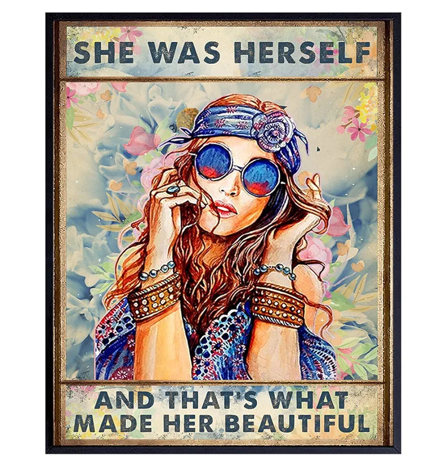 Hippie Boho-chic Bedroom Decor Poster - Boho Hippy Positive Quotes Wall Art - Encouraging Inspirational Saying - Motivational poster decoration - Best Friend Gifts for Women Teen Girls Room 8x10