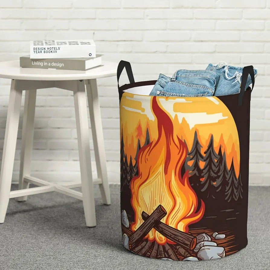 Large Laundry Basket Bonfire Laundry Hamper Dirty Clothes Hamper for Laundry Collapsible Waterproof Laundry Baskets Decor Basket for Bedroom Living Room