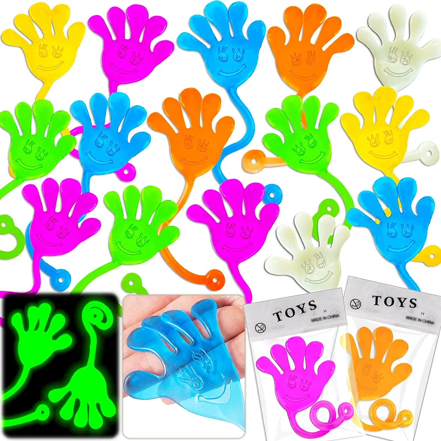 28PCS Glow in Dark Sticky Hands Toys for Kids Goodie Bag Pinata Fillers Classroom Prizes Birthday Party Favors Supplies Slime Stretchy Bulk Preschool Kindergarten Graduation Prizes Toys Gifts