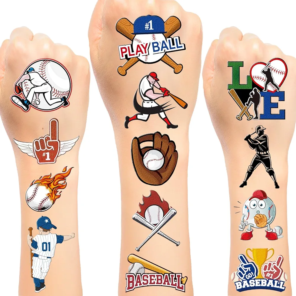 16 Sheets 192 PCS Baseball Temporary Tattoos Stickers, Baseball Sport Party Favors Birthday Party Decorations Supplies Gifts for Kids Boys Girls Classroom Rewards