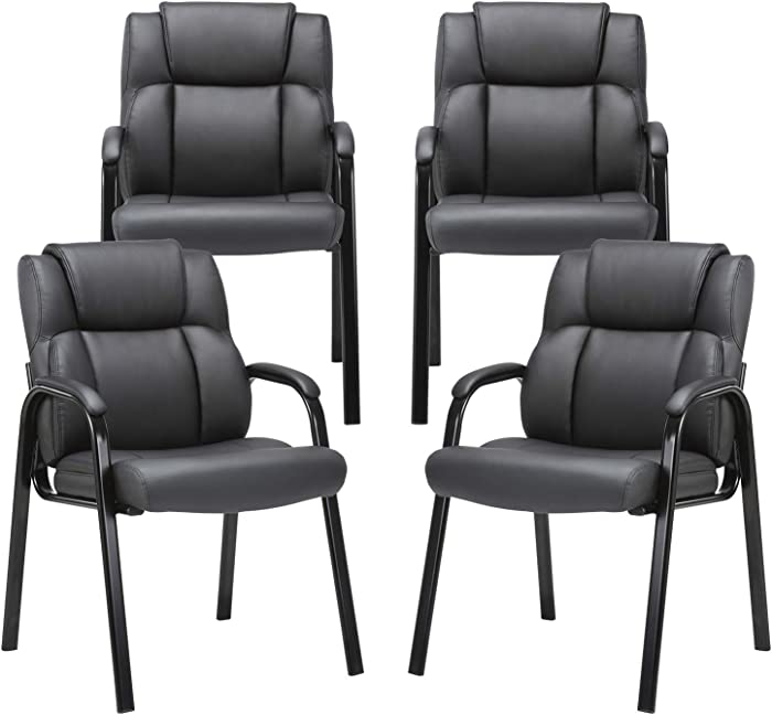 CLATINA Leather Guest Chair with Padded Arm Rest for Reception Meeting Conference and Waiting Room Side Office Home Black 4 Pack