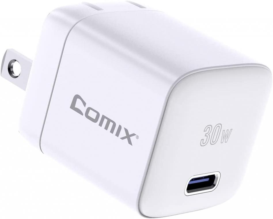 USB C Wall Charger, Comix 30W PD3.0 PPS USB-C Fast Charger Adapter, Super Mini GaN Foldable Charger for iPhone 14 13 12 Pro Max, MacBook Air, iPad Pro, Galaxy S22/ S21, Pixel 6 Pro/6 and More