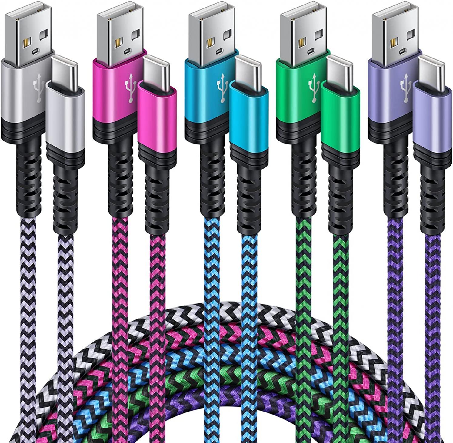 Android Charger Type USB C to USB A Fast Charging Cable Phone Cord 5 Pack Compatible Samsung Galaxy S22/S21 FE Ultra 5G/S20/S10,Z Flip 3/Fold 3 5G,A73 A53 A13,Moto G Stylus/Play/Power,LG Stylo 6/5/4