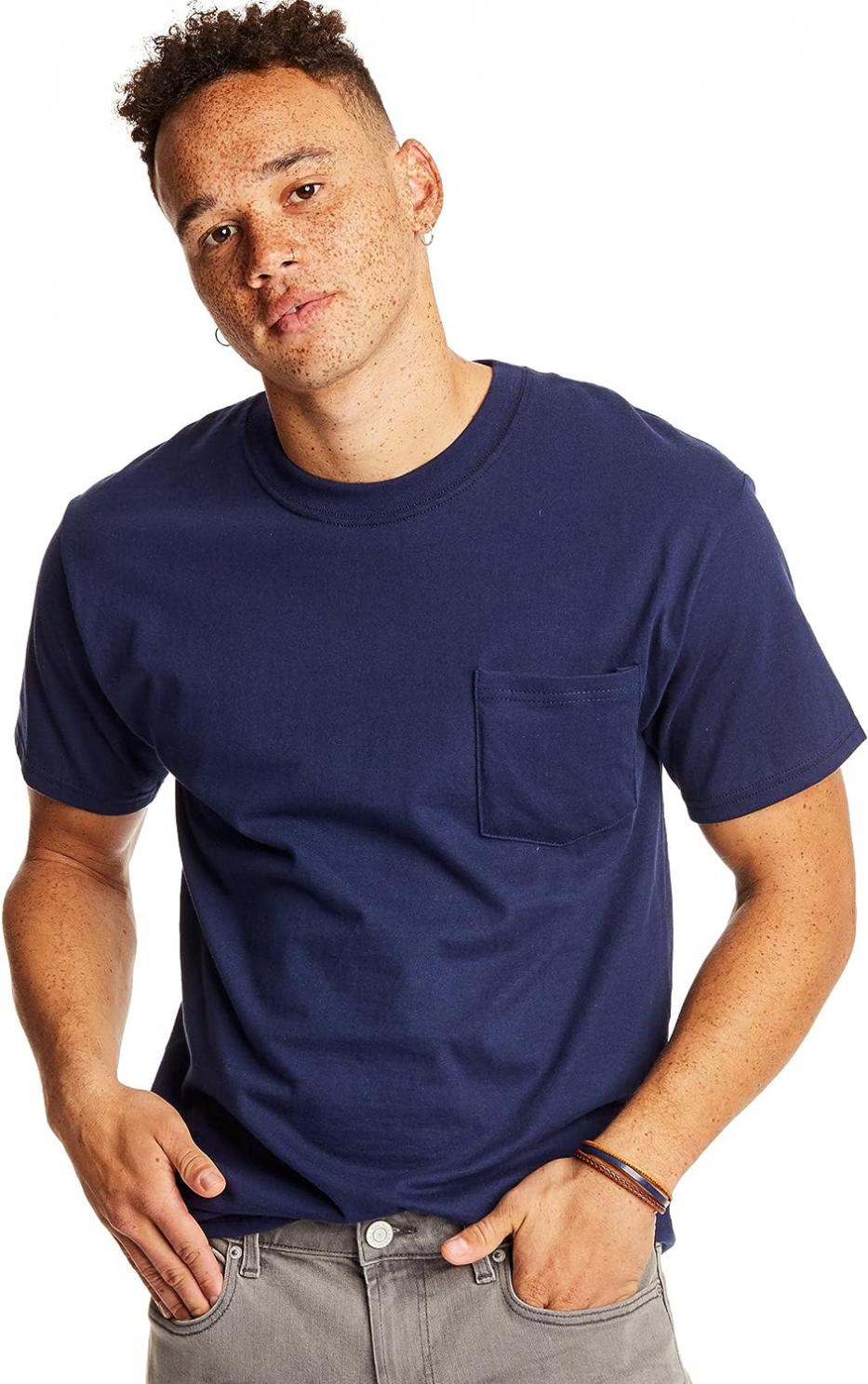 Hanes Men's Short Sleeve Pocket Tee Value Pack (Available in 1 Or 2 Pack)