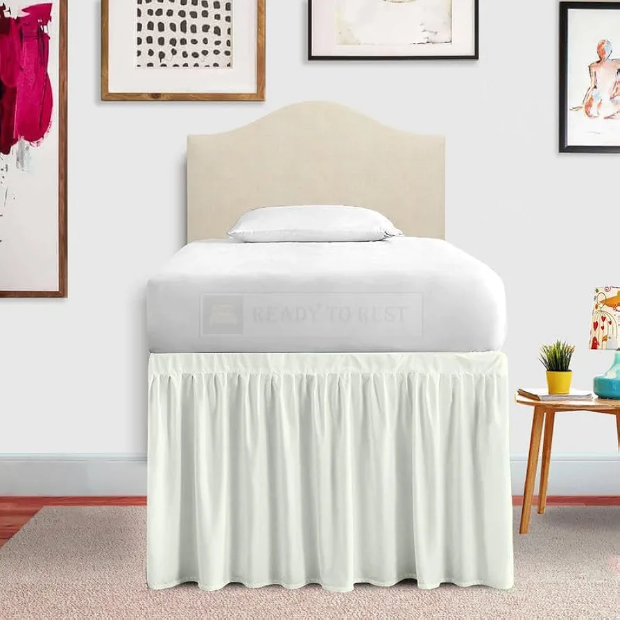 Dorm Bed Skirt for College Students- Extra Long Bed Skirt Twin XL Dorm 3 Panels- 100% Microfiber Bed Skirts- Ruffle Bed Skirt for College Dorm Rooms Twin XL - 36 Inch Tailored Drop (Cream)