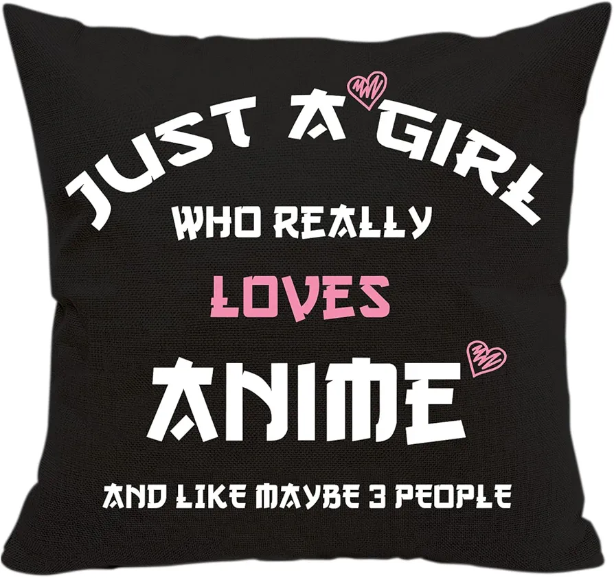 Anime Lover Gifts for Girls Anime Two Sided Printing Pillow Cover Just A Girl Who Really Loves Anime, Anime Lover Gift Japan Anime Fans Gift Throw Pillow, 18"x 18"(Black)