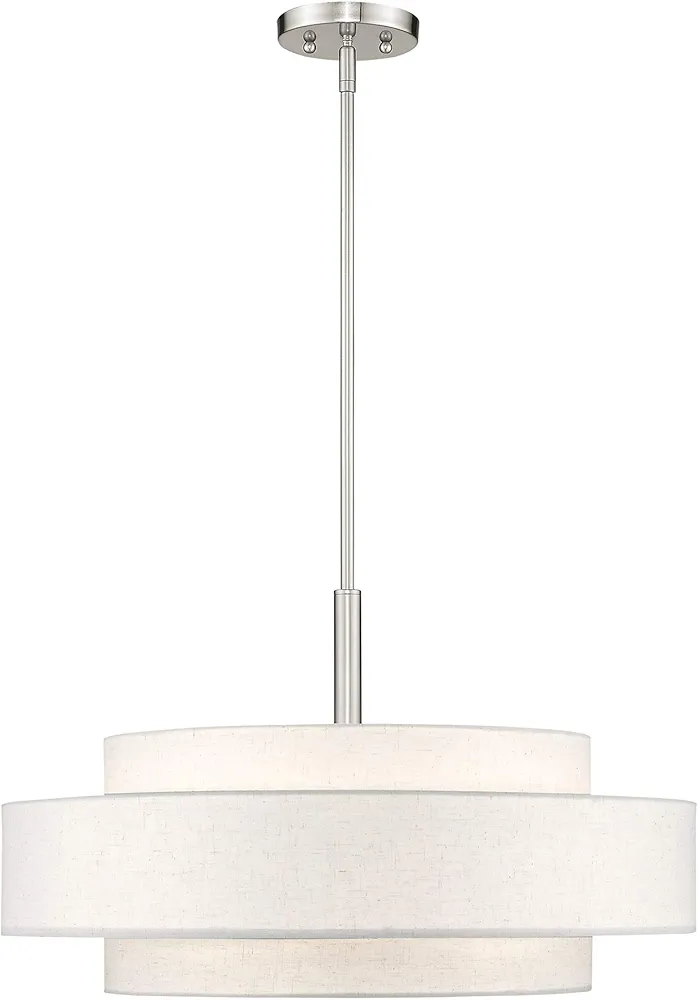 Livex Lighting Fabric Shade 52138-91 Meridian 5 Light Brushed Nickel Pendant