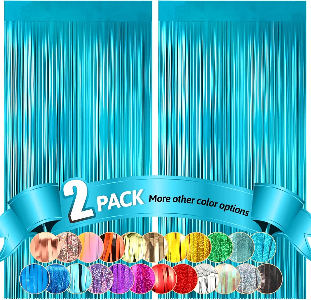 3.3 ft x 8.2 ft Metallic Tinsel Foil Fringe Curtains Party Photo Back Drop Party Streamers for St. Patrick's Day, Birthday, Graduation, New Year Eve Decorations Christmas Wedding Decor 2 Pcs