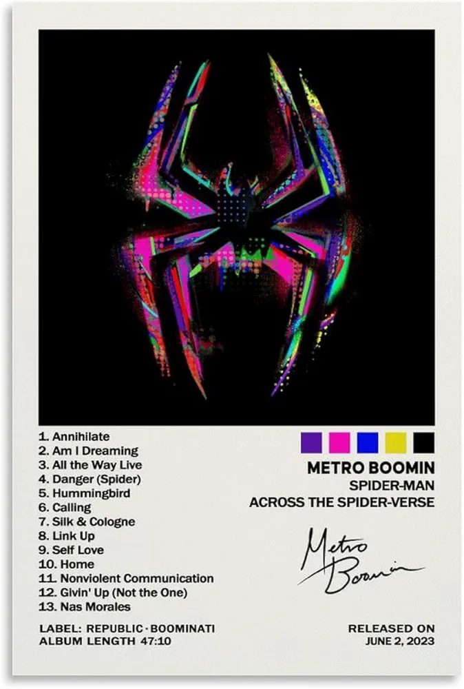 NFJCHS Metro Boomin Spider-M Across The Spider-Verse Poster Canvas Wall Art Living Room Posters Bedroom Painting 12x18inch(30x45cm), Unframe-style-6