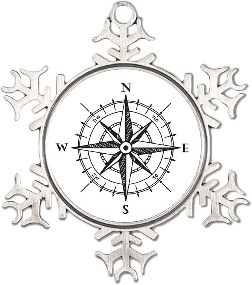 Metal Snowflake Ornament Compass Christmas Tree Pendant Hanging Souvenir Seasonal Holiday Decoration for Home Room Door Window Funny Quote Christmas Decor Hanging Keepsake New Year Gift