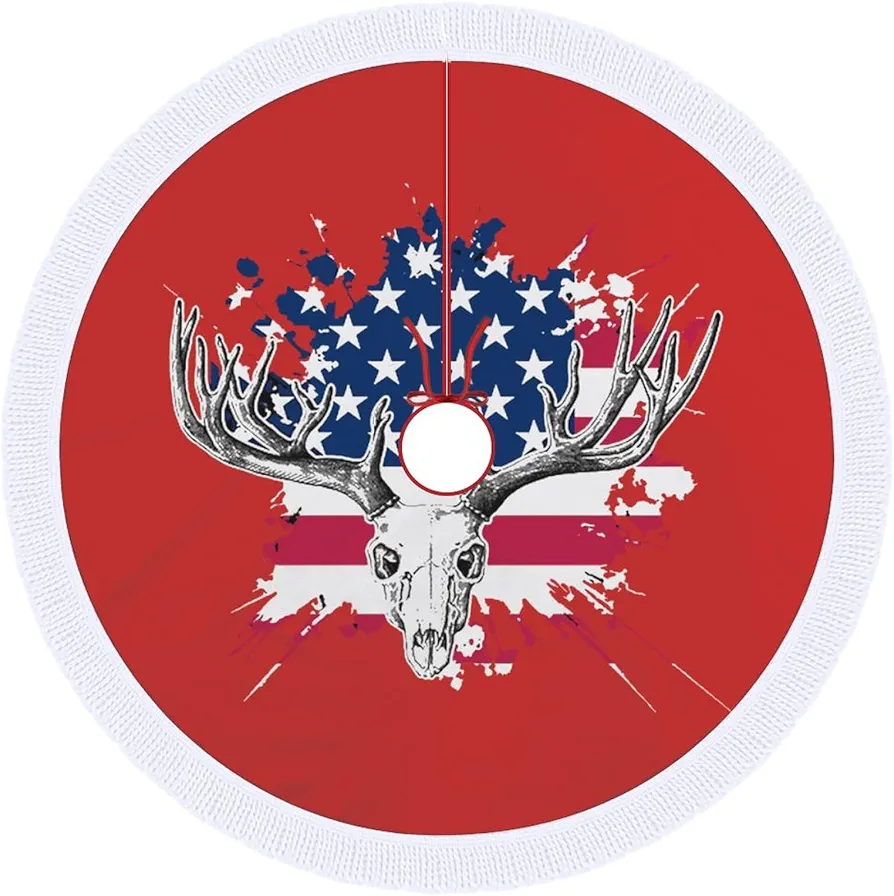 Deer Hunting USA American Flag Christmas Tree Skirt Mat Party Decorations Indoor Outdoor Living Room Home Decor 36"x36"