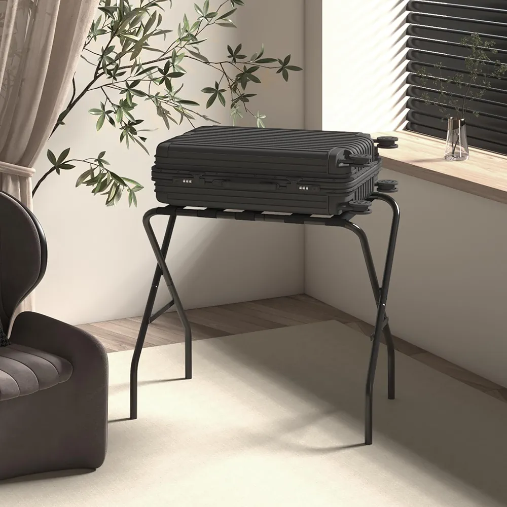 Luggage Rack- foldable luggage stand for Guest Room- Metal Suitcase Stands for Bedroom, Hotel- Black