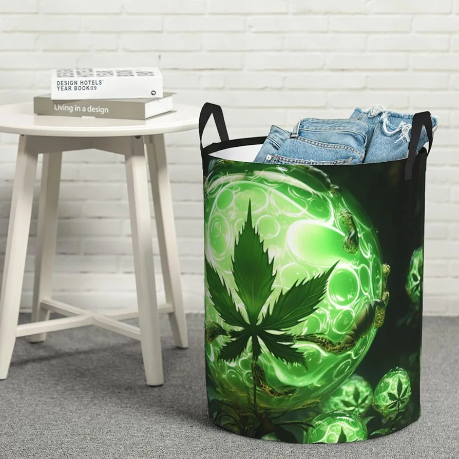 Laundry Basket Waterproof Laundry Hamper With Handles Dirty Clothes Organizer Cool Plant Print Protable Foldable Storage Bin Bag For Living Room Bedroom Playroom, Small, Black