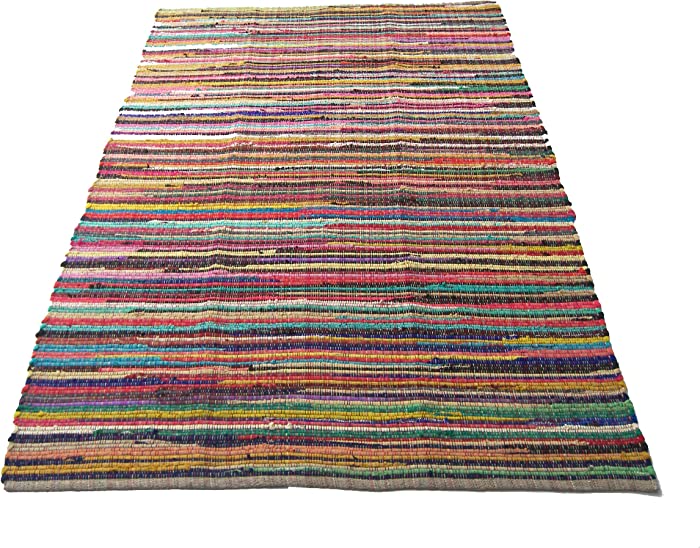 Chardin Home - Eco Friendly 100% Recycled Cotton Colorful Chindi Area Rug – 8’x10’, Multi.