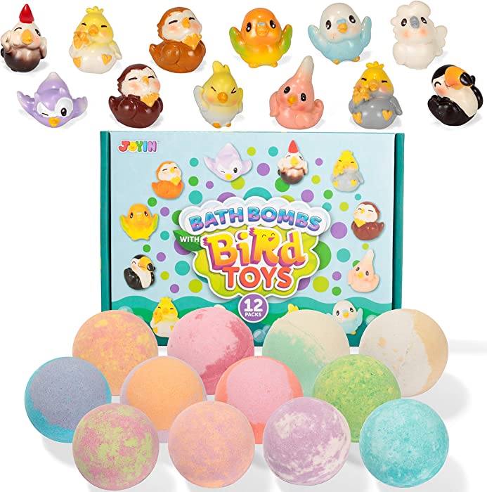 Easter Bath Bombs with Bird Toys for Kids, 12 Packs Bubble Bath Bombs with Surprise Inside (Cute Birds Figures), Natural Essential Oil SPA Bath Fizzies Set, Easter Basket Stuffers Birthday Gift