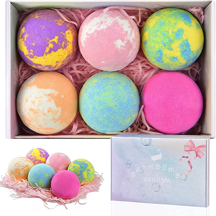 Viiriu 6 Extra Large Bath Bombs Gift Set with Natural Vegan Essential Oils, Fizzy Spa to Moisturize Dry Skin, Handmade Organic Bath Bombs (6 x 5.2, Multi-colored2, 6 Count