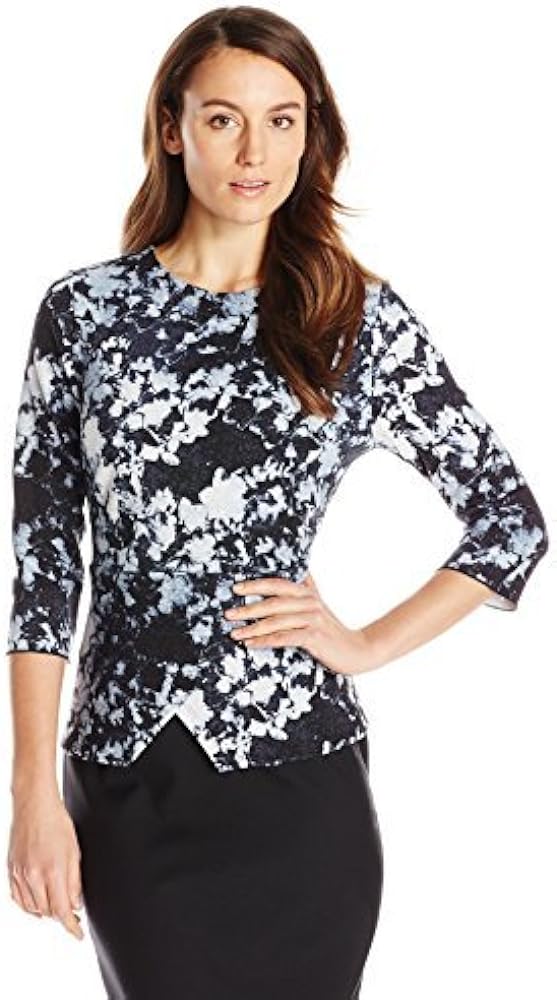 Vince Camuto Women's Elbow Sleeve Cross Peplum Floral Scuba Top