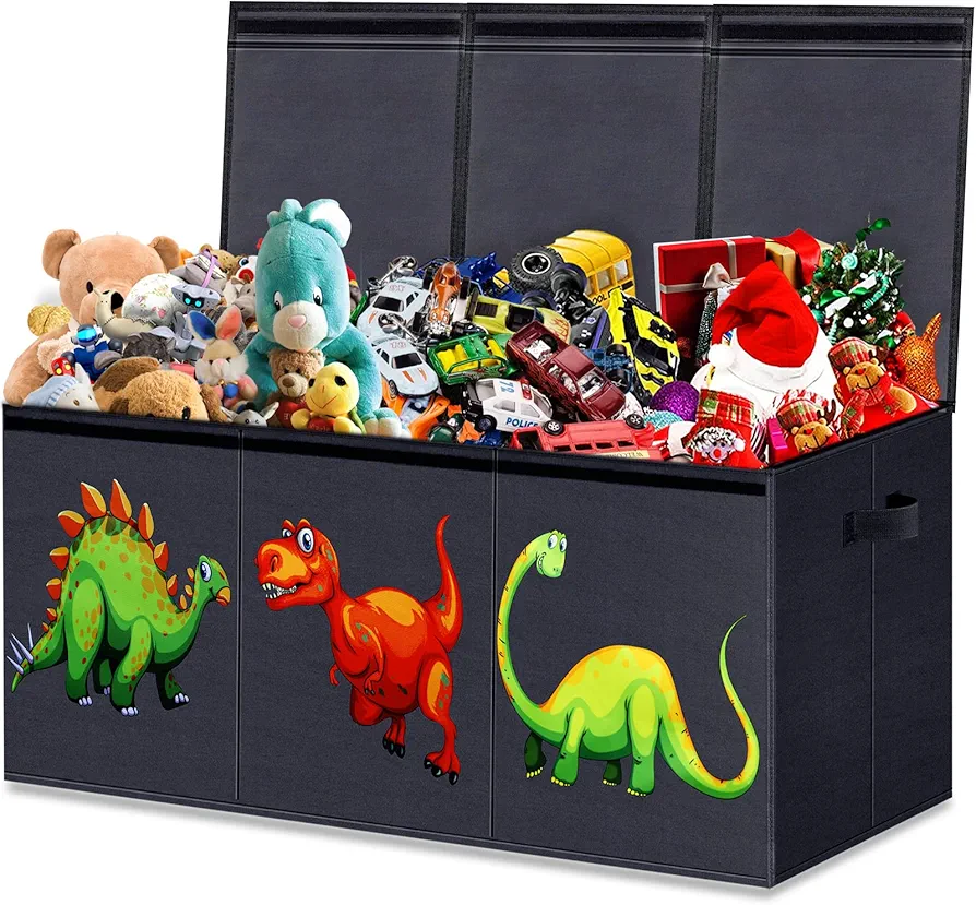 Large Toy Box Chest for Boys, Collapsible Sturdy Storage Bins with Lids, Large Kids Toy Box Chest Storage Organizer for Boys,Girls, Nursery Room, Playroom, Closet, 40.6"X14"X16.5"(Dinosaur)