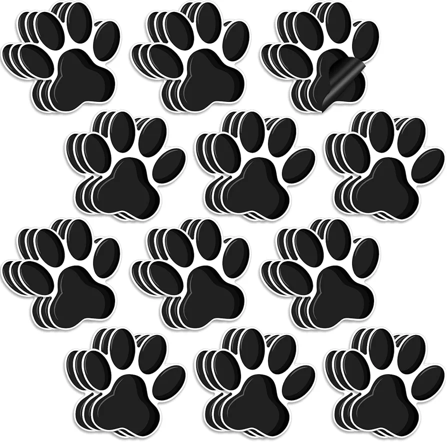 Outus 36 Pcs Paw Print Cutouts for Classroom Paw Print Bulletin Board Border Animal Paw Print Magnets Accents for Early Educational School Classroom Home Decoration(Black)