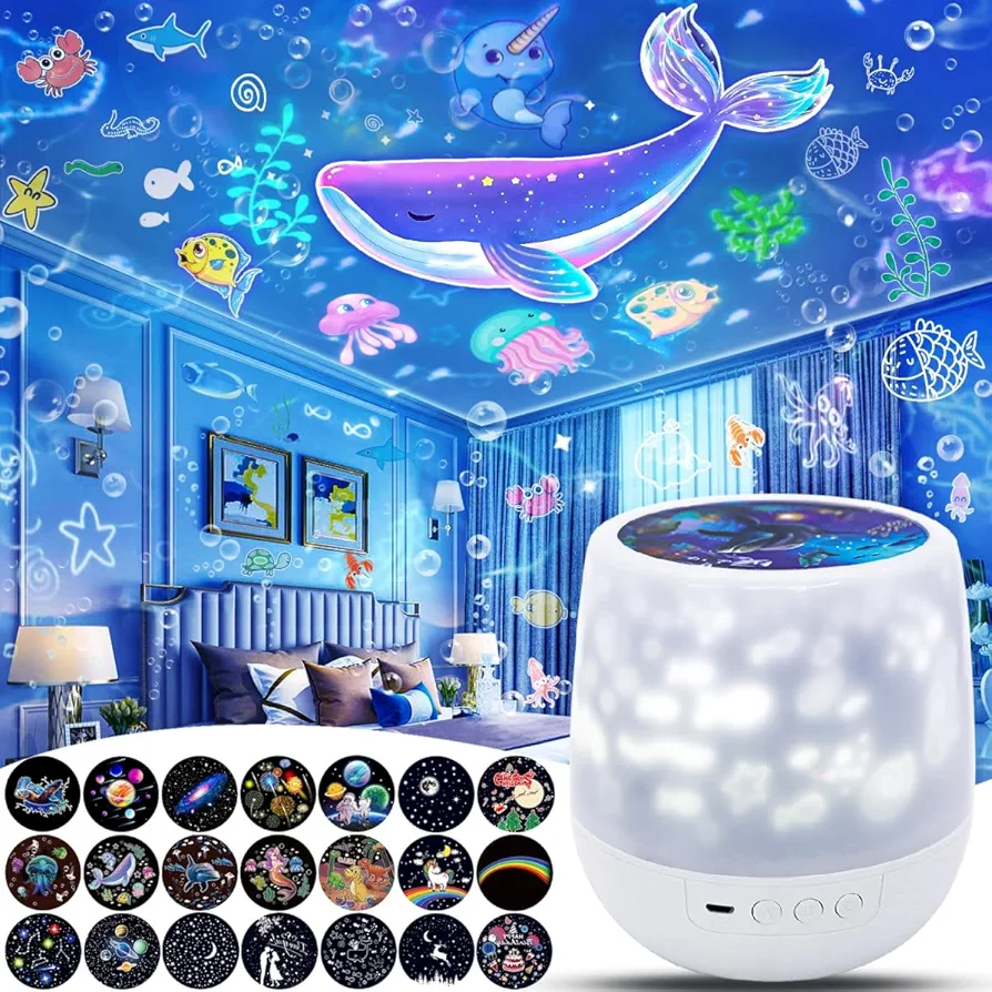 21 Sets of Films, Projector Night Light for Kids Bedroom, Ceiling, Star Galaxy Projector, Baby Night Light Projector, Light Projector for Kids Girls with 360° Rotating, Christmas, Nursery, Room Decor