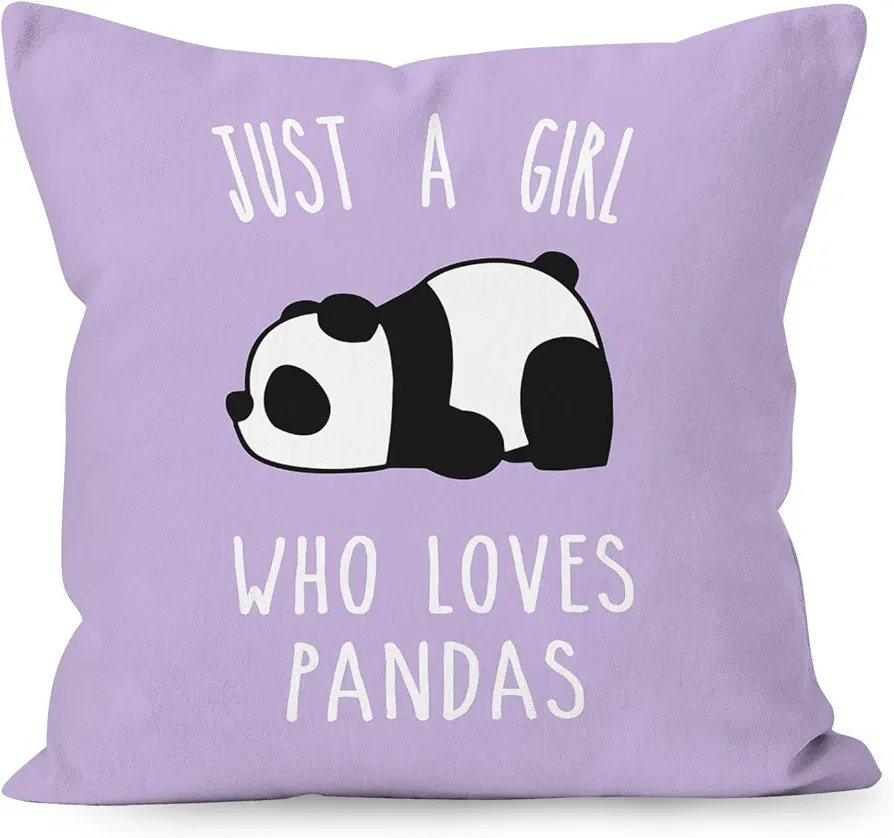 YUESHARE Just A Girl Who Loves Pandas Panda Bear Throw Pillow Cover 18 x 18 Inch, Panda Bear Lover Gifts for Home Room Bed Sofa Bedroom Decorations Decor（Purple）