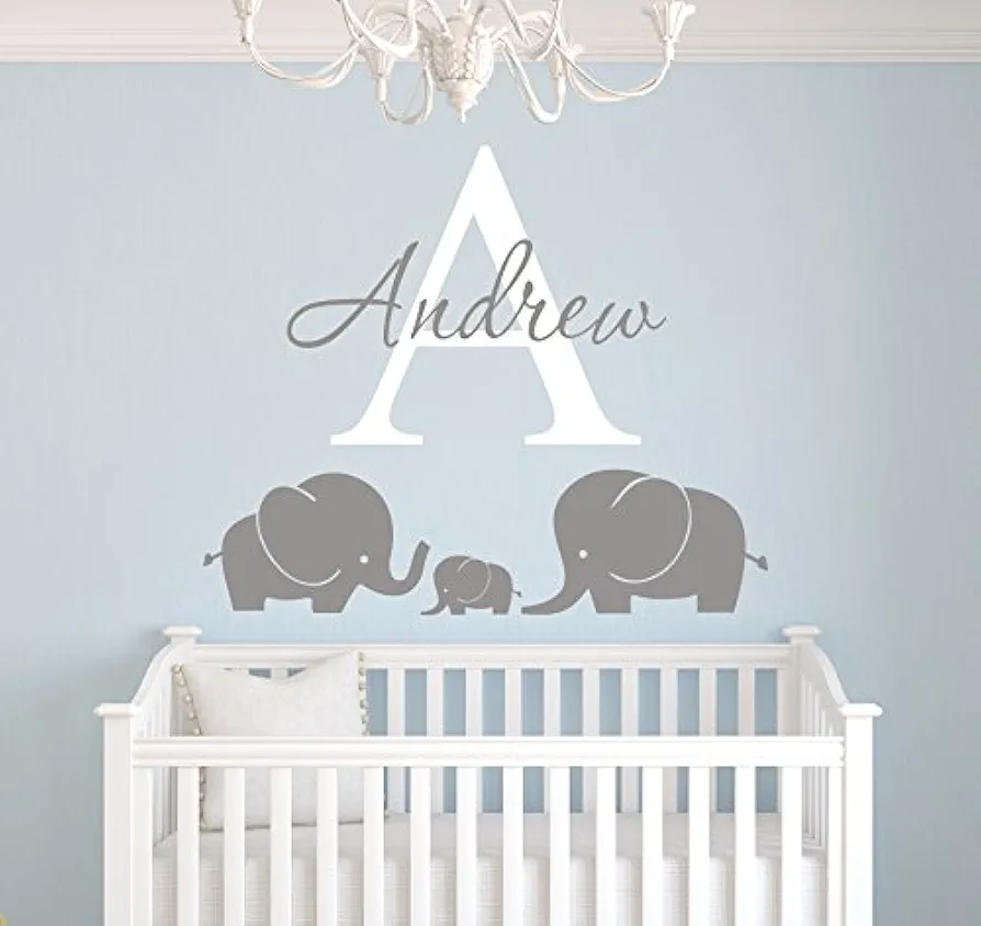 Elephants Custom Name Wall Decal - Nursery Wall Decals - Elephant Room Decoration - Elephant Wall Decal Vinyl Sticker for Boys