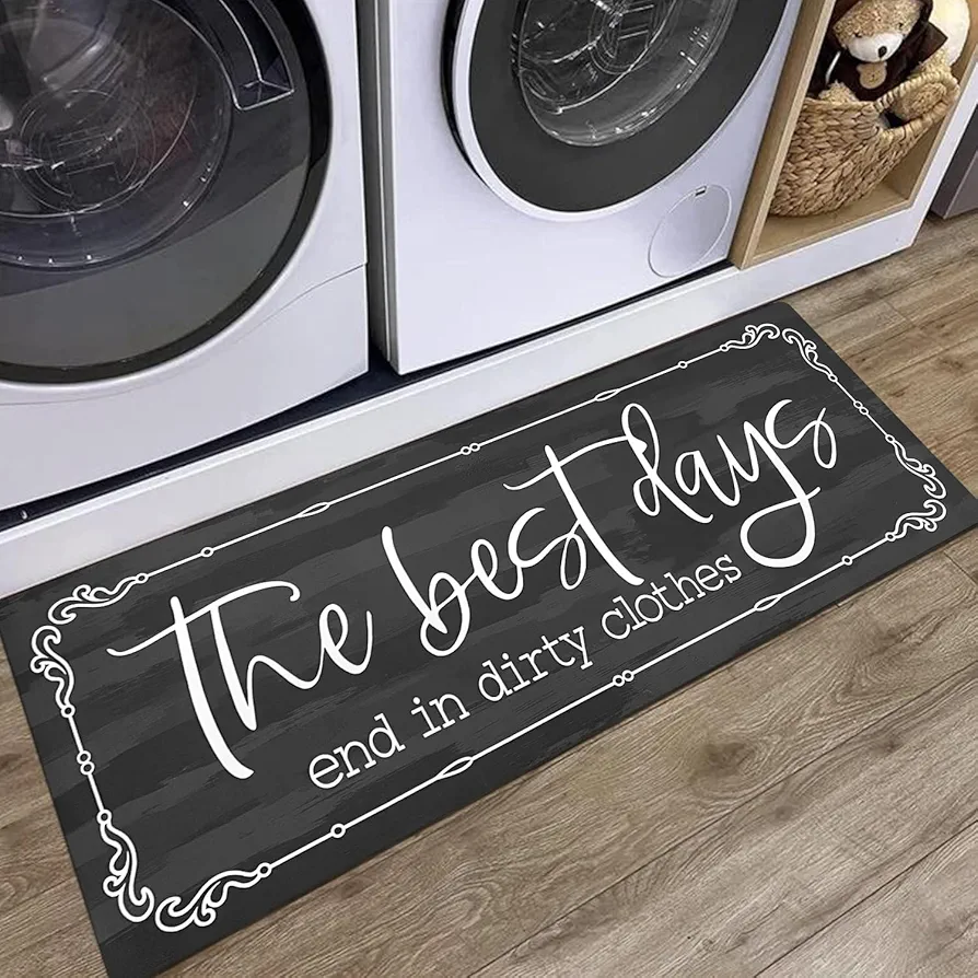 KOZYFLY Laundry Room Rug Runner 20"x48" Non Slip Laundry Rug Kitchen Rugs Washable Laundry Room Mat Waterproof Mudroom Floor Carpet Runner Bathroom Decor Farmhouse Rugs, 2x4, Dark Grey